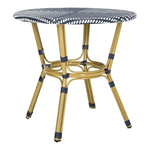 Safavieh Sidford Traditional Wicker / Rattan Bistro Table in Navy and White
