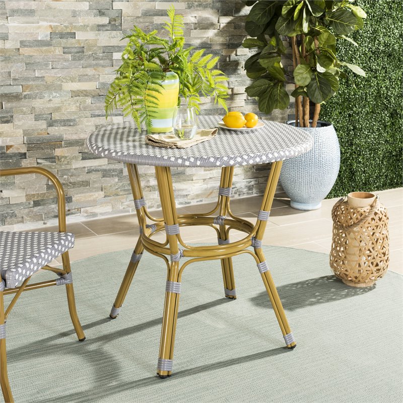 Safavieh Sidford Traditional Wicker / Rattan Bistro Table in Gray and White