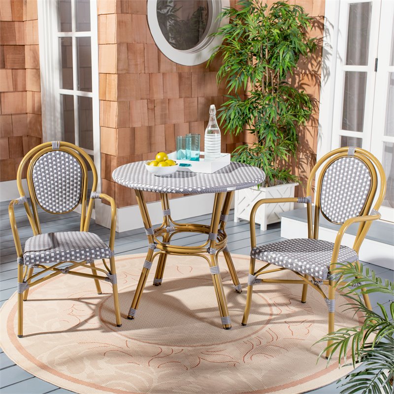 Safavieh Sidford Traditional Wicker / Rattan Bistro Table in Gray and White