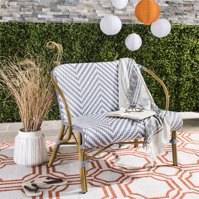 Safavieh Dandra Wicker / Rattan Indoor/Outdoor Settee in Gray and White