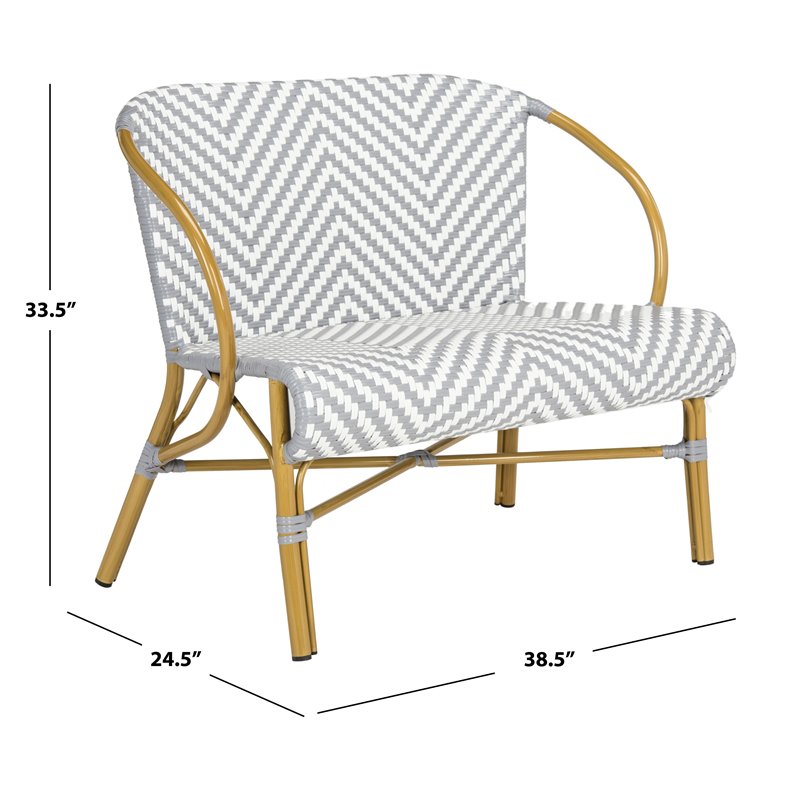 Safavieh Dandra Wicker / Rattan Indoor/Outdoor Settee in Gray and White