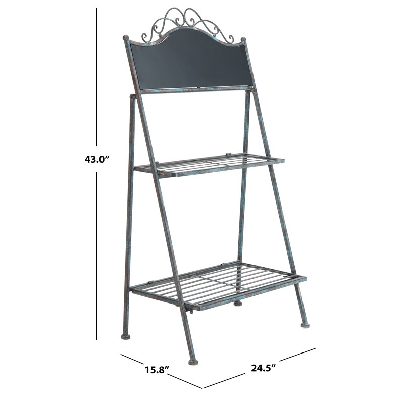 Safavieh Natum Metal Outdoor/Garden Pland Stand in Reddish Brown/Blue Wash