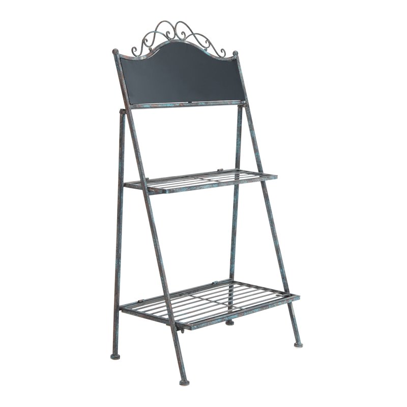 Safavieh Natum Metal Outdoor/Garden Pland Stand in Reddish Brown/Blue Wash