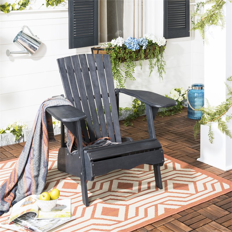 Safavieh Mopani Acacia Wood Outdoor Adirondack Chair in Dark Slate Gray
