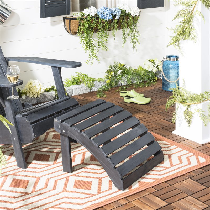 Safavieh Mopani Acacia Wood Outdoor Ottoman in Dark Slate Gray