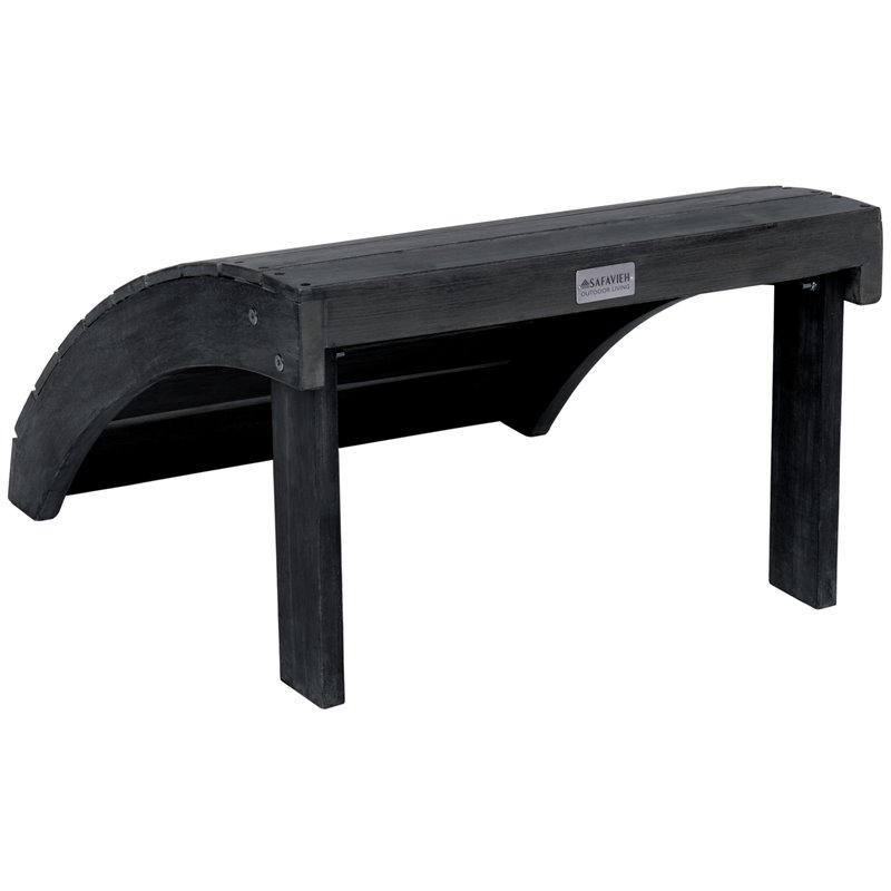 Safavieh Mopani Acacia Wood Outdoor Ottoman in Dark Slate Gray