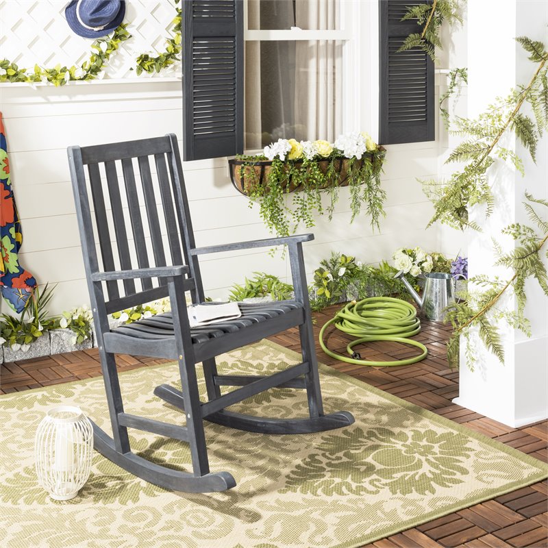 Safavieh Barstow Acacia Wood Rocking Chair in Dark Slate Gray