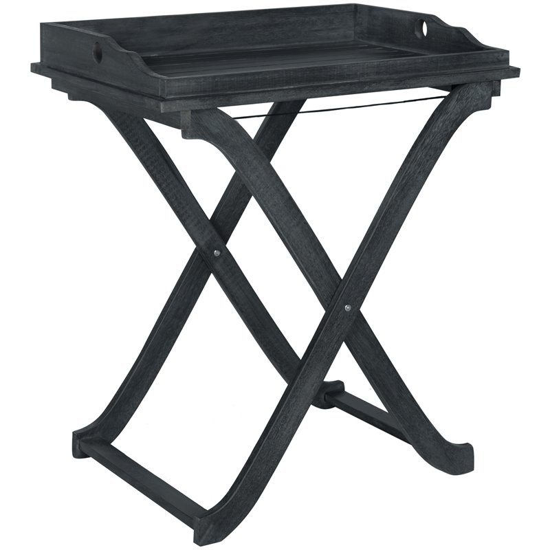 Safavieh Covina Acacia Wood Outdoor Tray Table in Dark Slate Gray