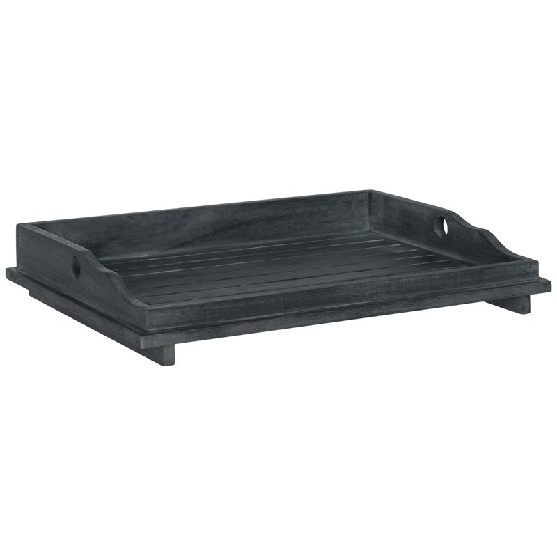 Safavieh Covina Acacia Wood Outdoor Tray Table in Dark Slate Gray