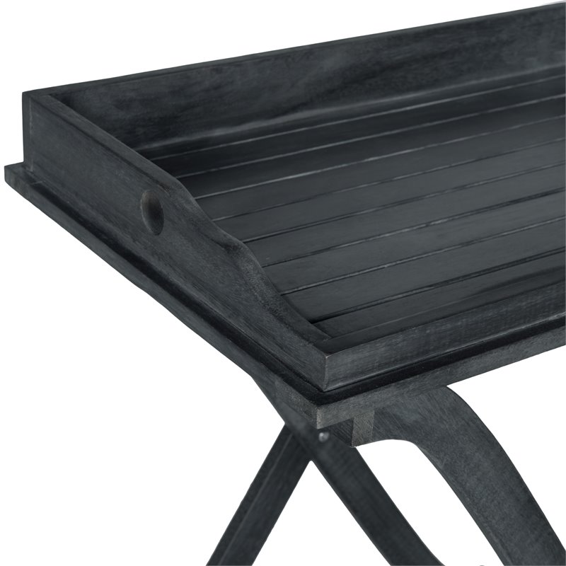 Safavieh Covina Acacia Wood Outdoor Tray Table in Dark Slate Gray
