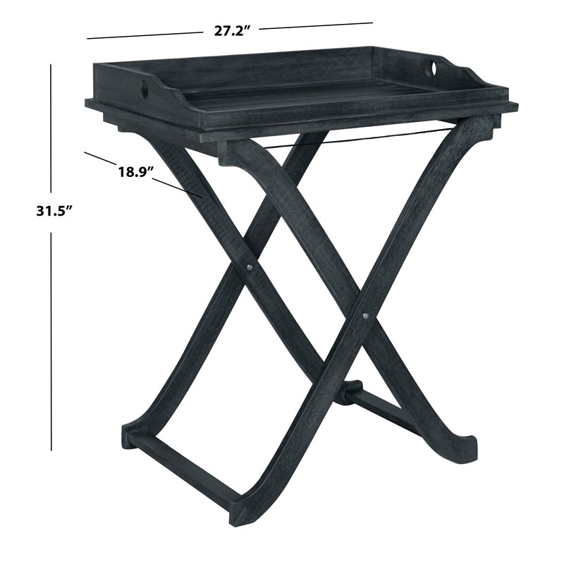 Safavieh Covina Acacia Wood Outdoor Tray Table in Dark Slate Gray