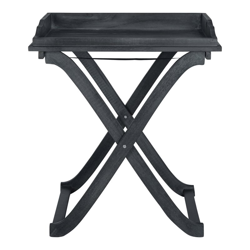 Safavieh Covina Acacia Wood Outdoor Tray Table in Dark Slate Gray