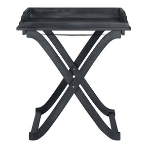 Safavieh Covina Acacia Wood Outdoor Tray Table in Dark Slate Gray