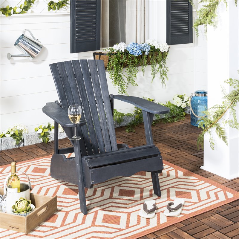 Safavieh Vista Acacia Wood Adirondack Chair with Drink Holder in Dark Slate Gray
