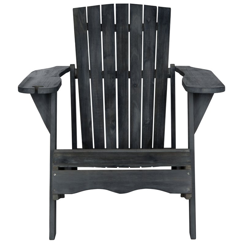 Safavieh Vista Acacia Wood Adirondack Chair with Drink Holder in Dark Slate Gray