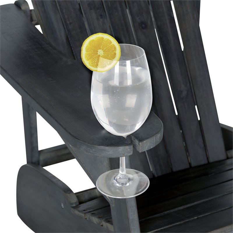 Safavieh Vista Acacia Wood Adirondack Chair with Drink Holder in Dark Slate Gray