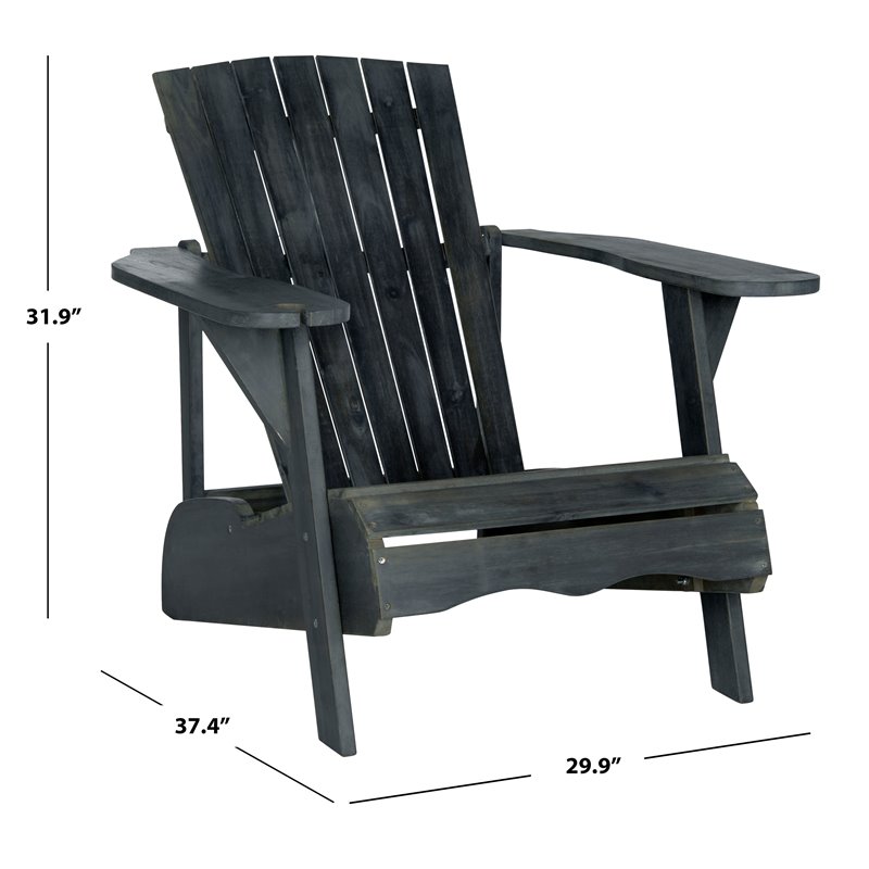 Safavieh Vista Acacia Wood Adirondack Chair with Drink Holder in Dark Slate Gray