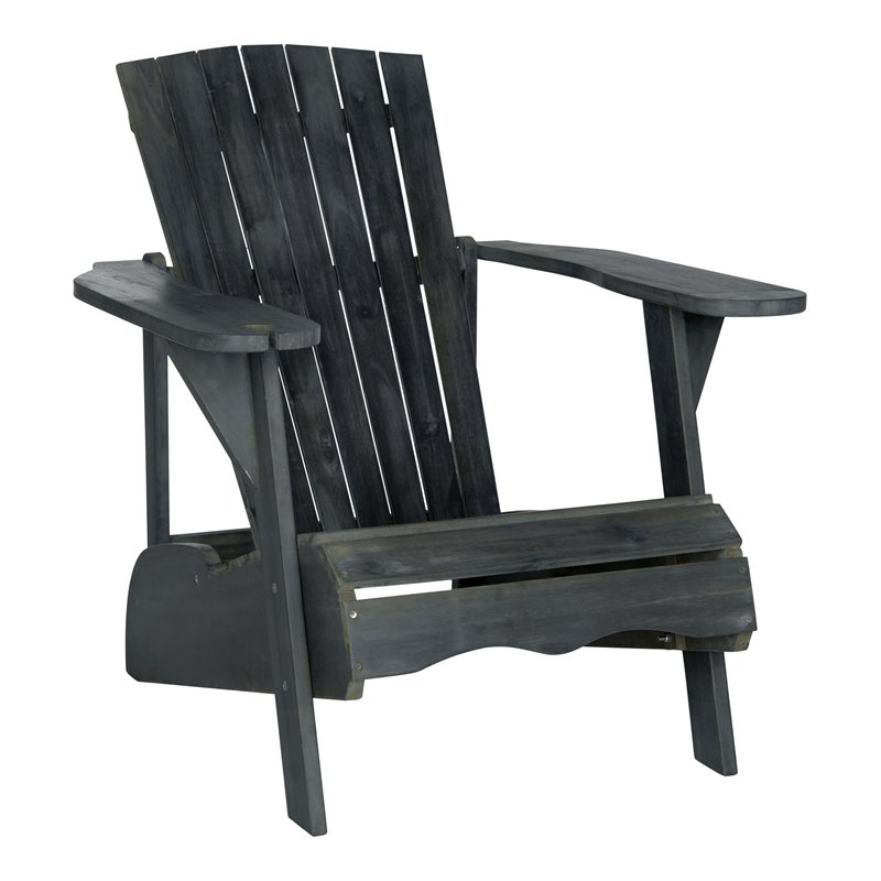 Safavieh Vista Acacia Wood Adirondack Chair with Drink Holder in Dark Slate Gray