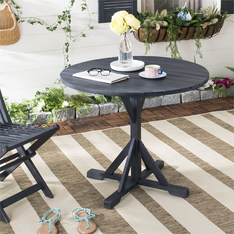 Safavieh Arcata Round Acacia Wood Outdoor Table in Dark Slate Gray