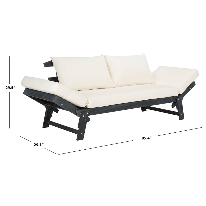 Safavieh Tandra Acacia Wood/Polyester Outdoor Daybed in Dark Slate Gray/Beige