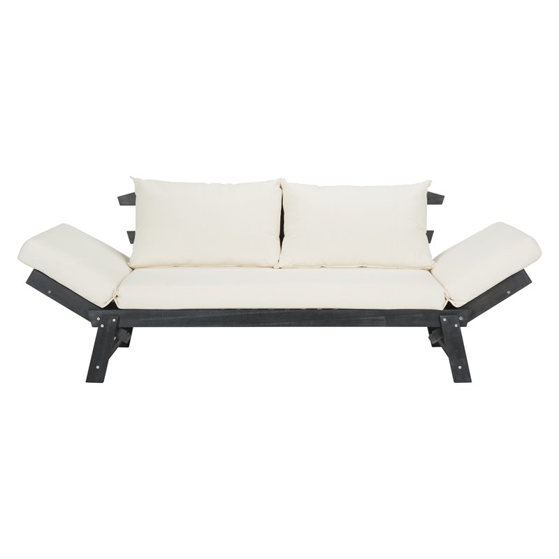 Safavieh Tandra Acacia Wood/Polyester Outdoor Daybed in Dark Slate Gray/Beige