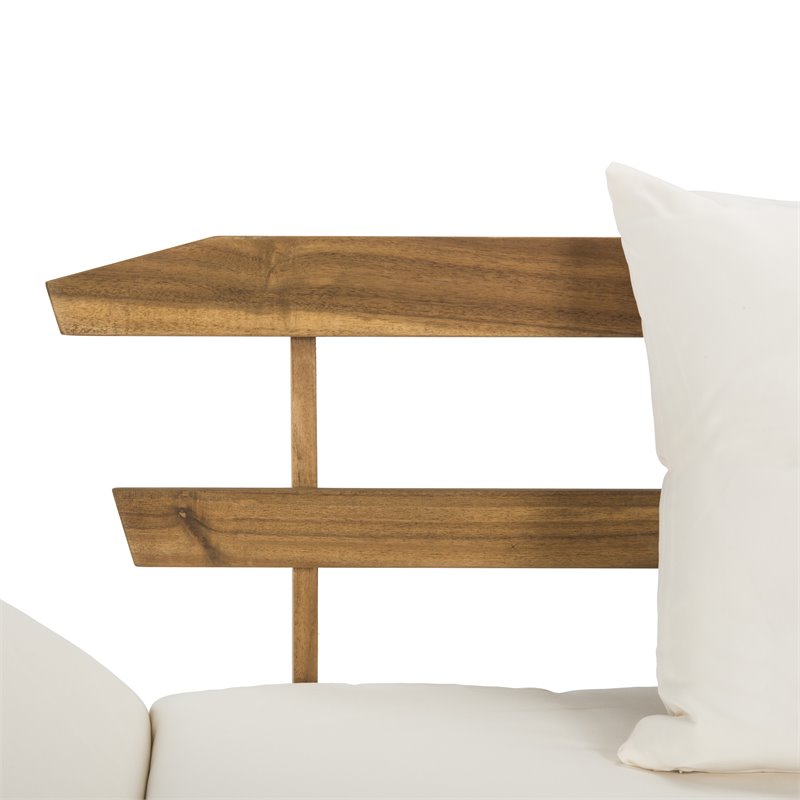 Safavieh Tandra Acacia Wood/Polyester Outdoor Daybed in Teak Brown/Beige