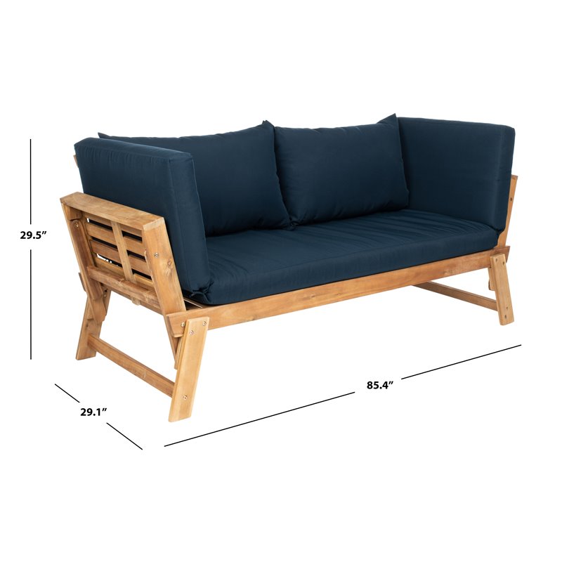 Safavieh Tandra Acacia Wood/Polyester Outdoor Daybed in Natural/Navy
