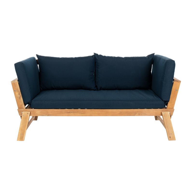 Safavieh Tandra Acacia Wood/Polyester Outdoor Daybed in Natural/Navy