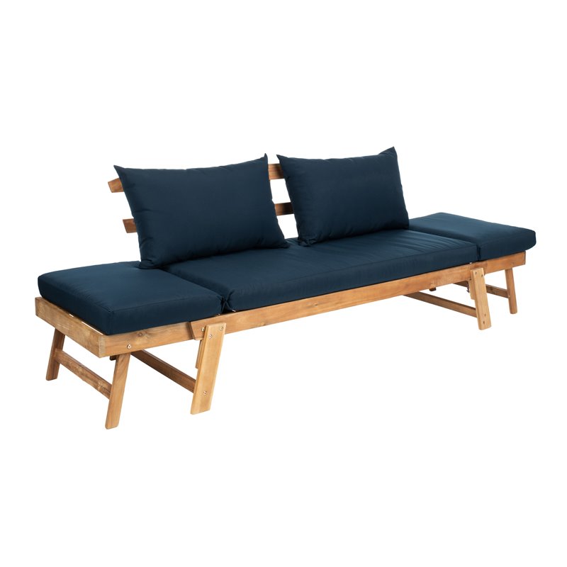 Safavieh Tandra Acacia Wood/Polyester Outdoor Daybed in Natural/Navy