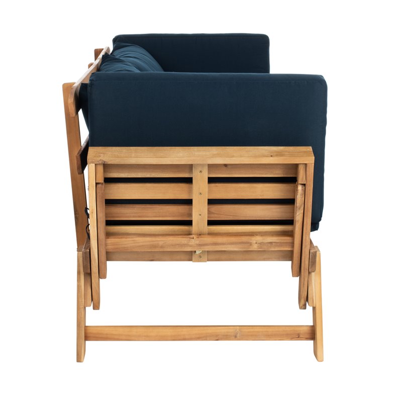 Safavieh Tandra Acacia Wood/Polyester Outdoor Daybed in Natural/Navy