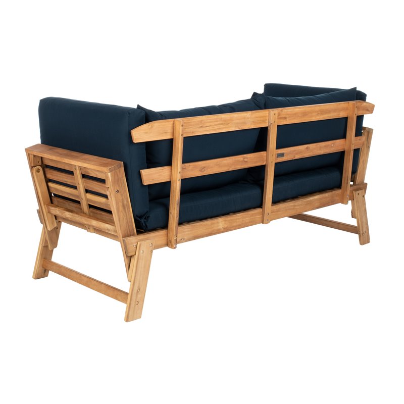 Safavieh Tandra Acacia Wood/Polyester Outdoor Daybed in Natural/Navy