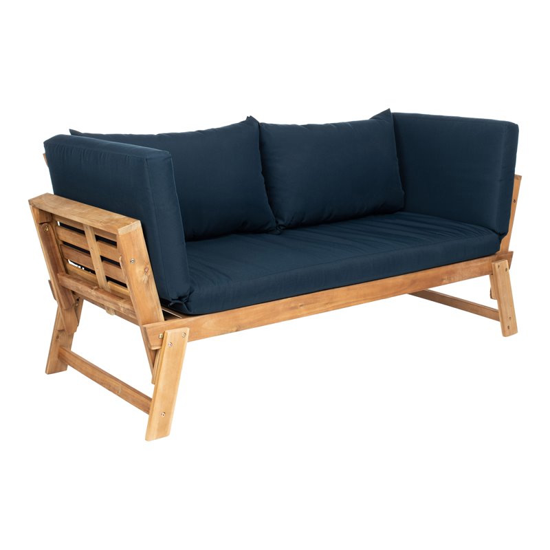 Safavieh Tandra Acacia Wood/Polyester Outdoor Daybed in Natural/Navy