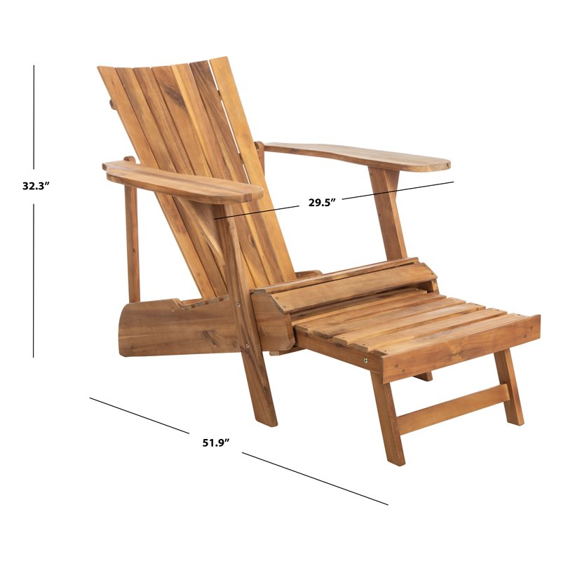 Safavieh Merlin Acacia Wood Adirondack Chair w/ Retractable Footrest in Natural