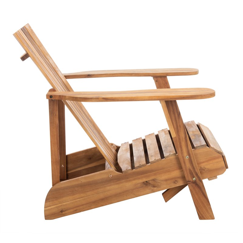 Safavieh Merlin Acacia Wood Adirondack Chair w/ Retractable Footrest in Natural