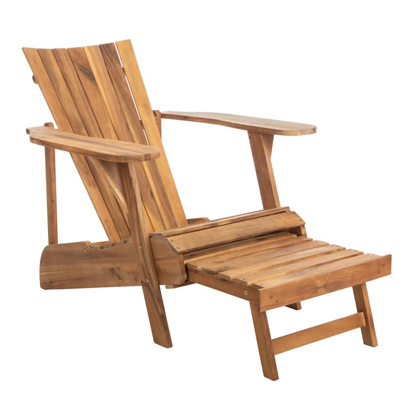 Safavieh Merlin Acacia Wood Adirondack Chair w/ Retractable Footrest in Natural