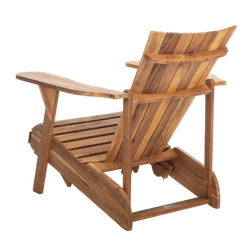 Safavieh Merlin Acacia Wood Adirondack Chair w/ Retractable Footrest in Natural