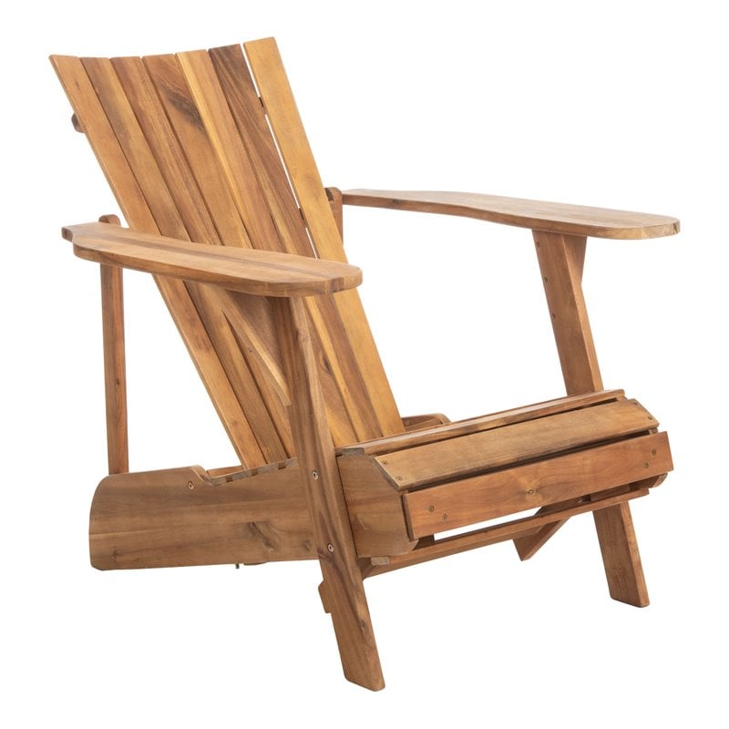 Safavieh Merlin Acacia Wood Adirondack Chair w/ Retractable Footrest in Natural