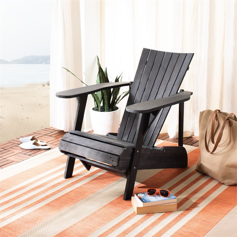 Safavieh Merlin Acacia Wood Adirondack Chair w/ Retractable Footrest in Gray