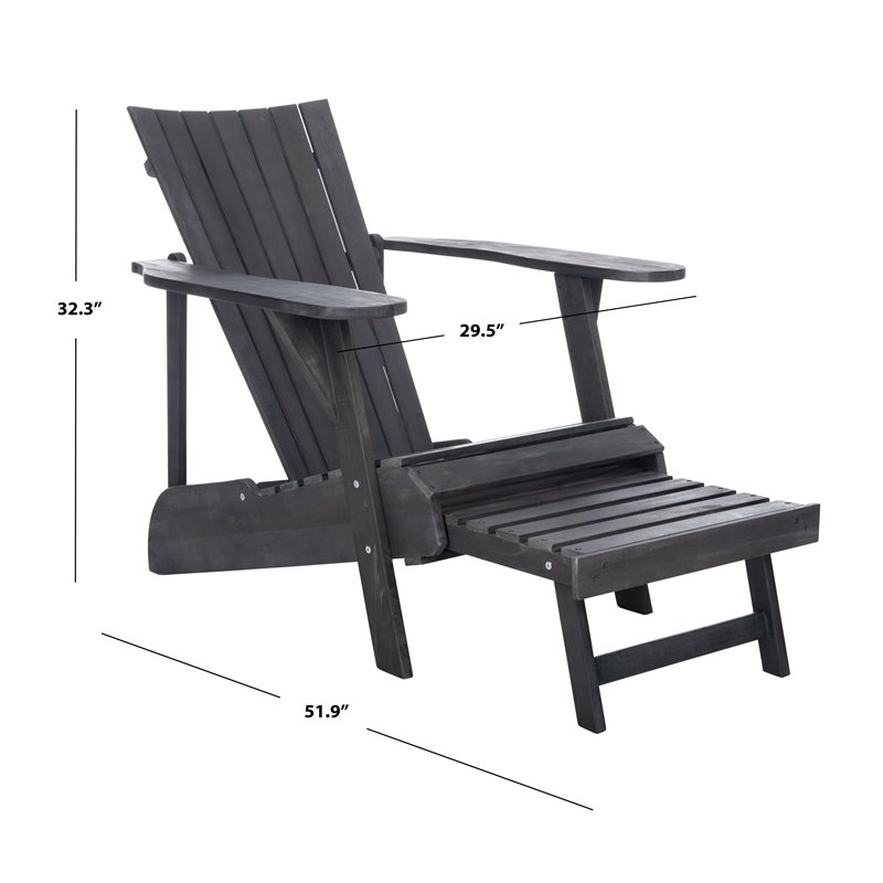 Safavieh Merlin Acacia Wood Adirondack Chair w/ Retractable Footrest in Gray