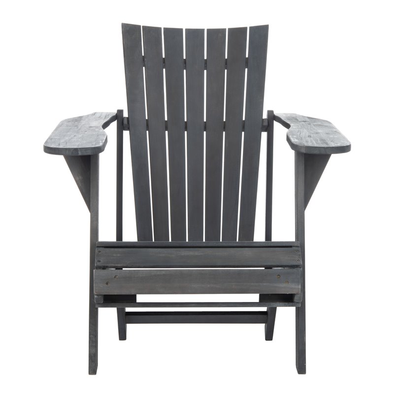 Safavieh Merlin Acacia Wood Adirondack Chair w/ Retractable Footrest in Gray