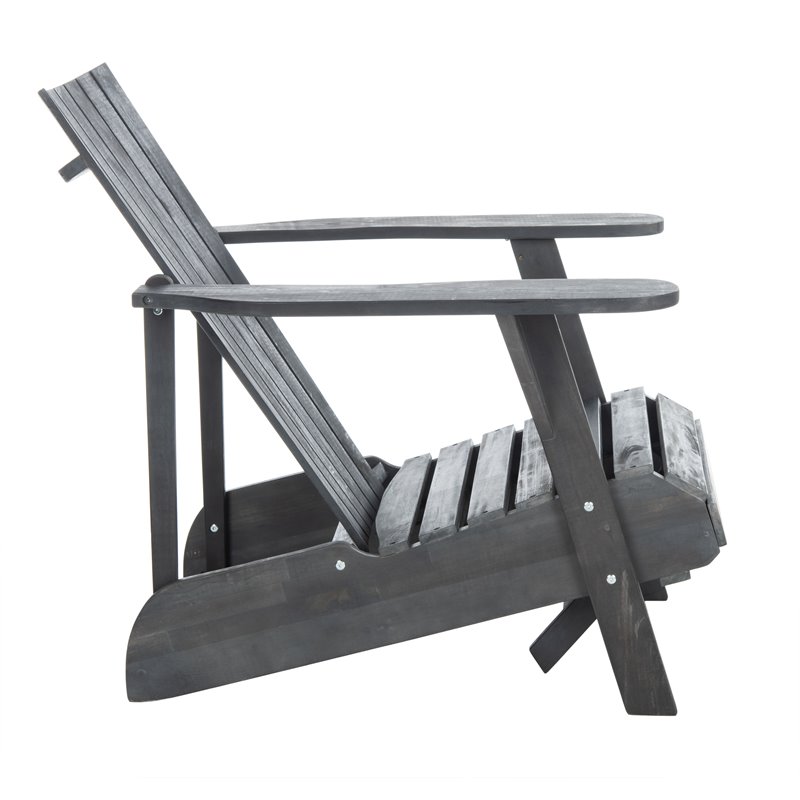 Safavieh Merlin Acacia Wood Adirondack Chair w/ Retractable Footrest in Gray