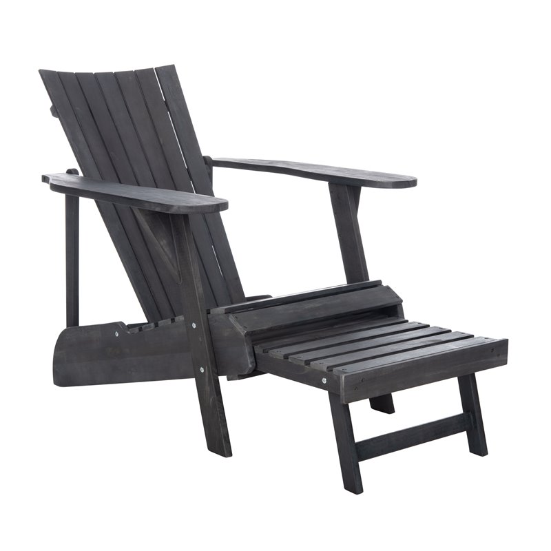 Safavieh Merlin Acacia Wood Adirondack Chair w/ Retractable Footrest in Gray