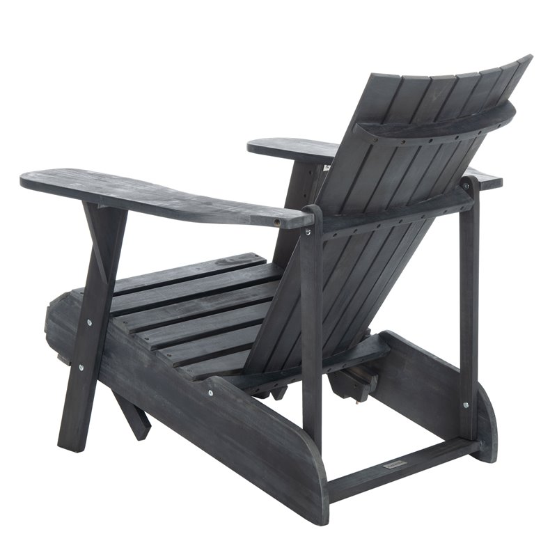 Safavieh Merlin Acacia Wood Adirondack Chair w/ Retractable Footrest in Gray