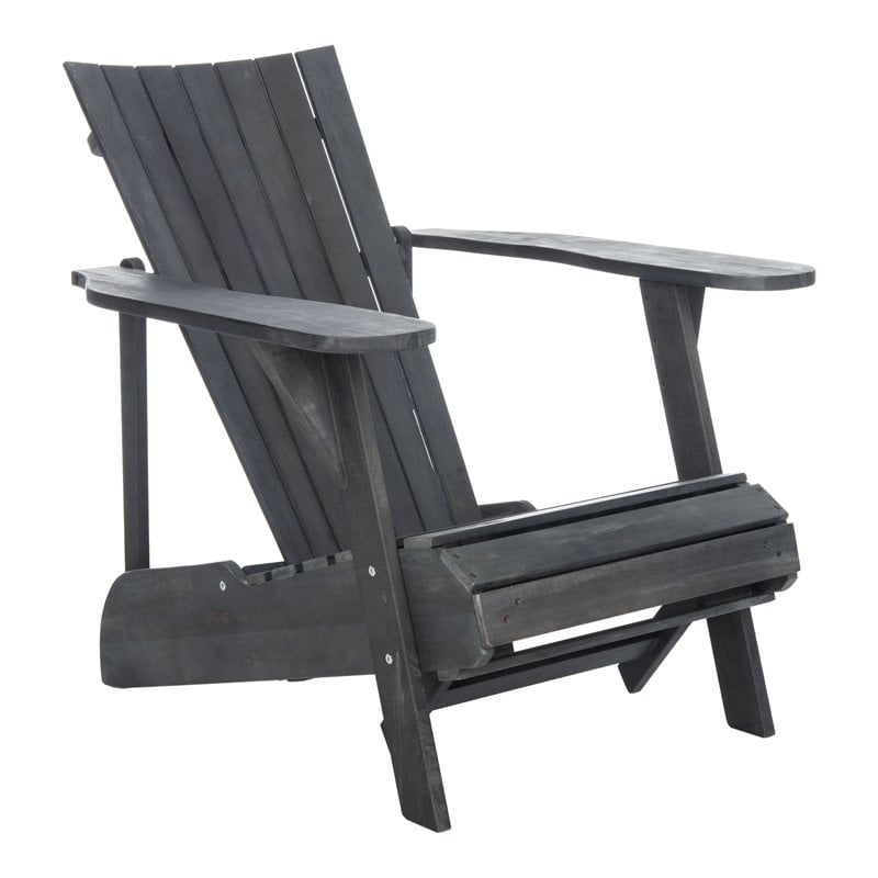Safavieh Merlin Acacia Wood Adirondack Chair w/ Retractable Footrest in Gray