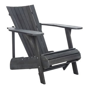Safavieh Merlin Acacia Wood Adirondack Chair w/ Retractable Footrest in Gray