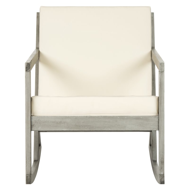 Safavieh Vernon Eucalyptus Wood Outdoor Rocking Chair in Gray and Beige