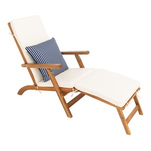 Safavieh Palmdale Acacia Wood/Polyester Lounge Chair in Natural/White