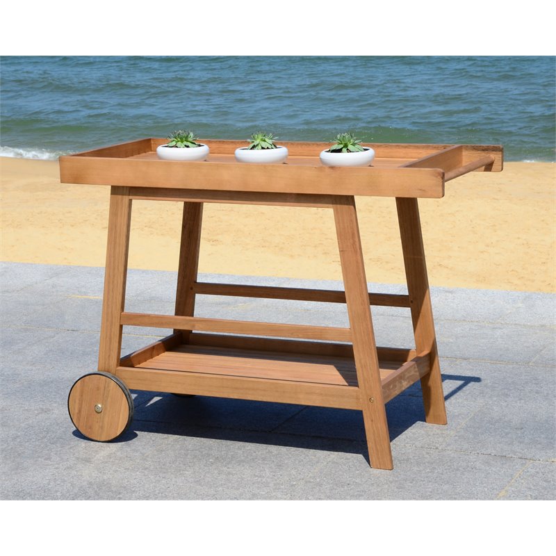 Safavieh Renzo Eucalyptus Wood Indoor/Outdoor Bar Cart in Teak Natural