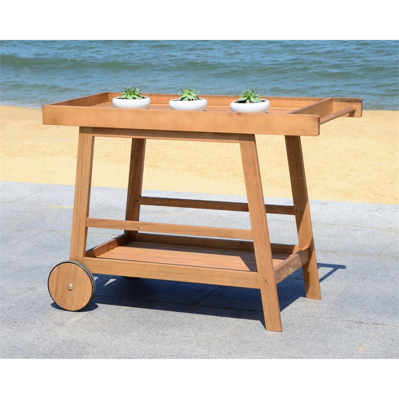 Safavieh Renzo Eucalyptus Wood Indoor/Outdoor Bar Cart in Teak Natural