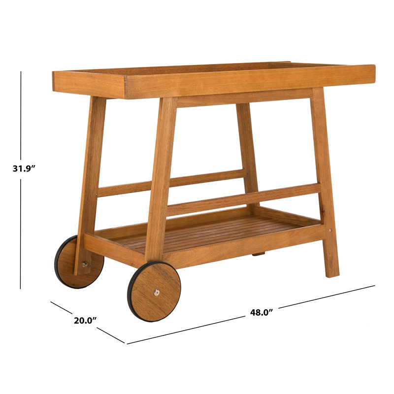 Safavieh Renzo Eucalyptus Wood Indoor/Outdoor Bar Cart in Teak Natural